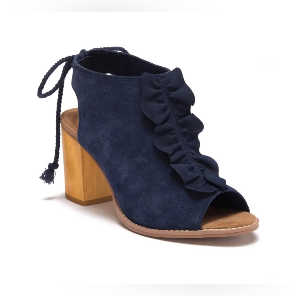 TOMS | Elba Peep Toe Block Heel Navy Bootie Size 8